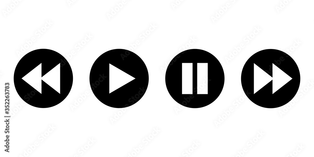 Video or music player icon collection. Stop,play, record web buttons on white background. Vector Illustration Eps10. Video or music player icon collection. Stop,play, record web buttons on white background. Vector Illustration Eps10.