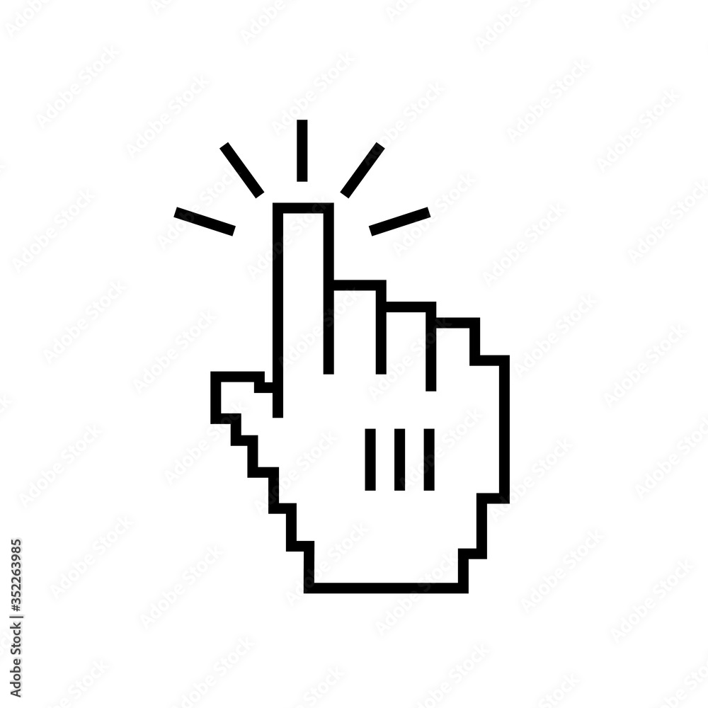 Hand cursor click outline vector icon. Pixelated hand pointer clicking. Vector illustration.