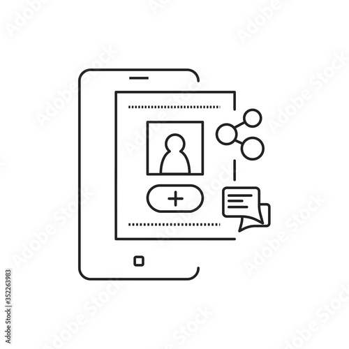 Account registration black line icon. Social media information sign. Create blog in smartphone. Pictogram for web page, mobile app, promo. UI UX GUI design element. Editable stroke