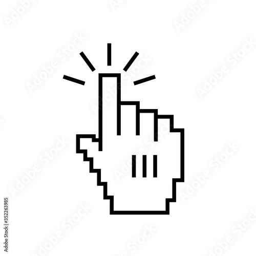 Hand cursor click outline vector icon. Pixelated hand pointer clicking. Vector illustration.