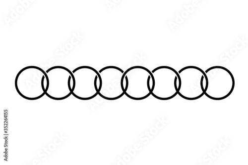 The connected circles are arranged in a row. Vector illustration Interlocking rings. Black icon circles, rings concept on white background.