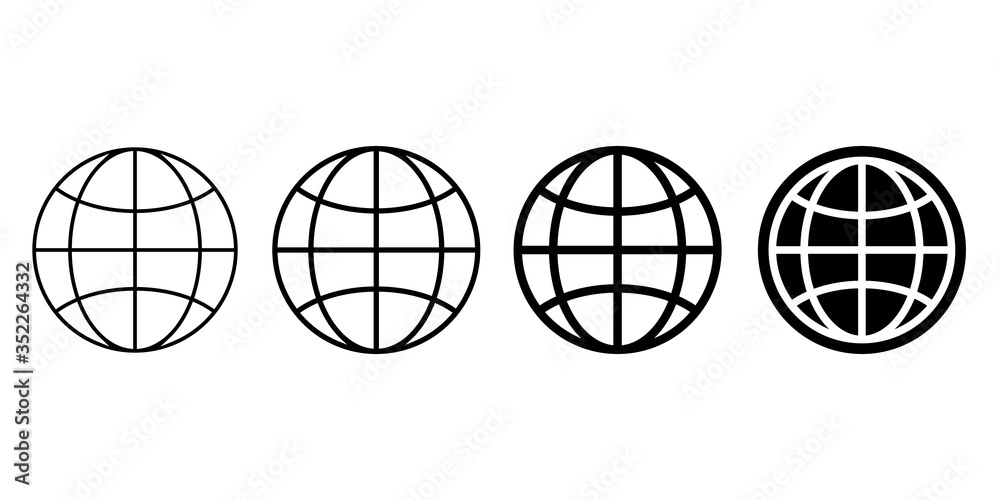 Set earth vector icon. Globe icon symbol on white background. Various four black earth. Set earth vector icon. Globe icon symbol on white background. Various four black earth.