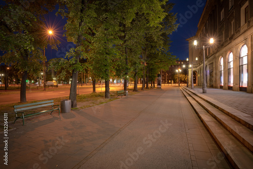 Krakow. Historical Communist architecture district of Nowa Huta by night
