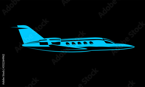 simple drawing Contour private jet airplane on the background