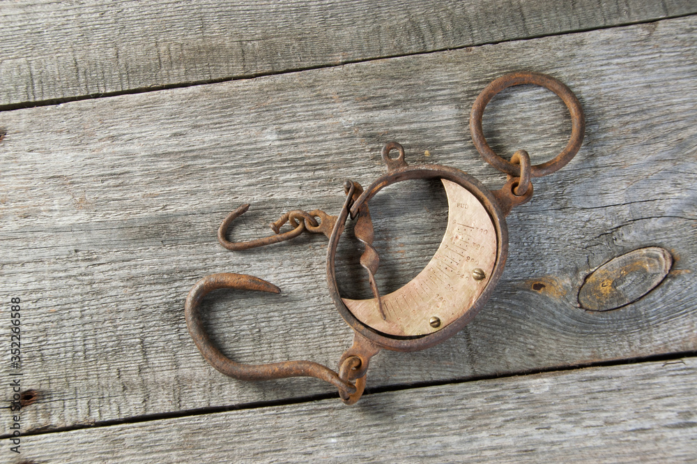 Antique brass iron rusty hand scales with hooks Antique brass iron rusty hand scales with hooks