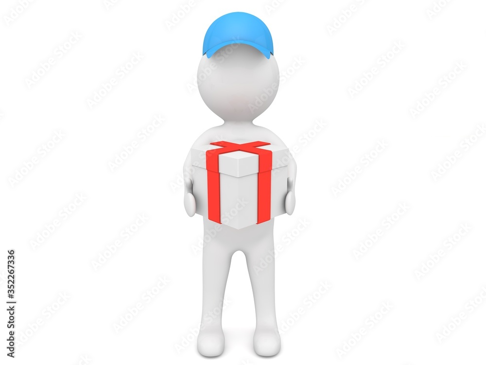 3d character is holding a gift on a white background. 3d render illustration. 3d character is holding a gift on a white background. 3d render illustration.