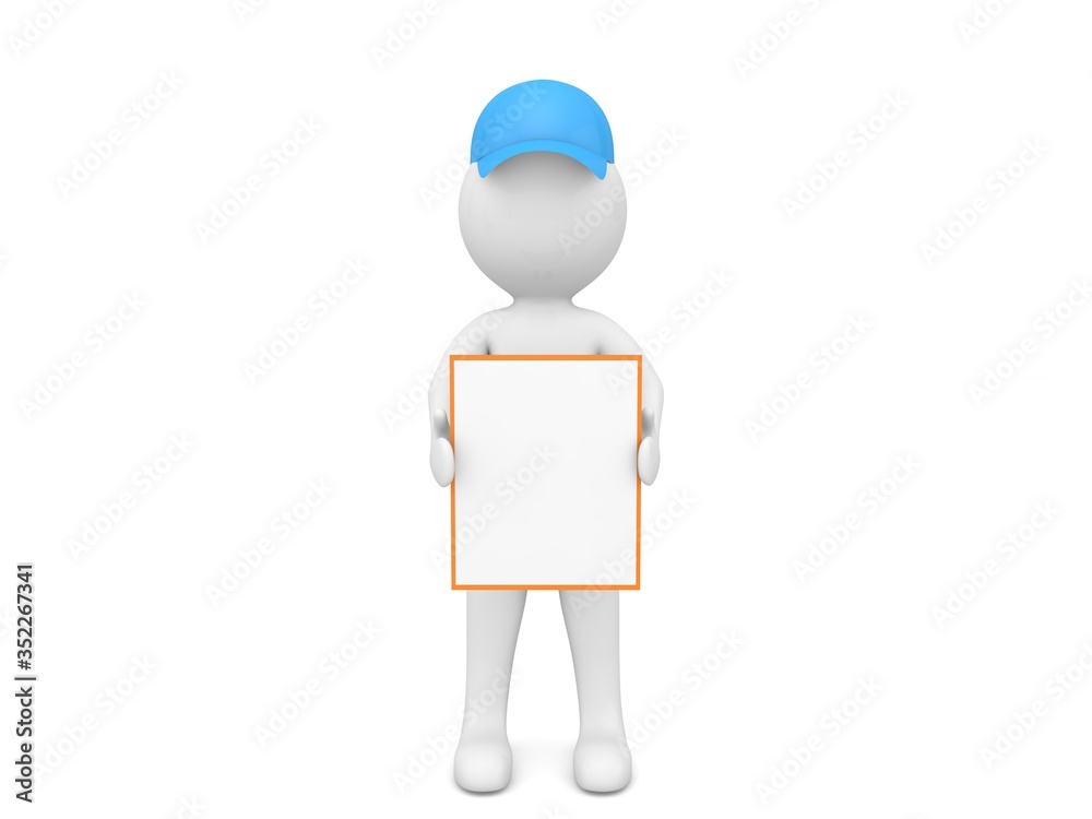 3d character holding an advertising poster. 3d render illustration. 3d character holding an advertising poster. 3d render illustration.