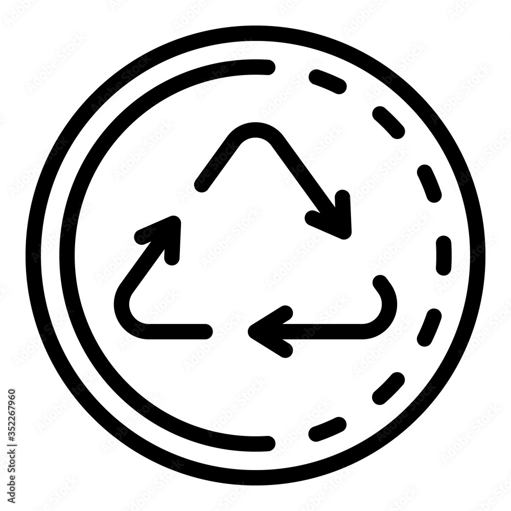 Recycling triangle in a circle icon. Outline recycling triangle in a circle vector icon for web design isolated on white background Recycling triangle in a circle icon. Outline recycling triangle in a circle vector icon for web design isolated on white background