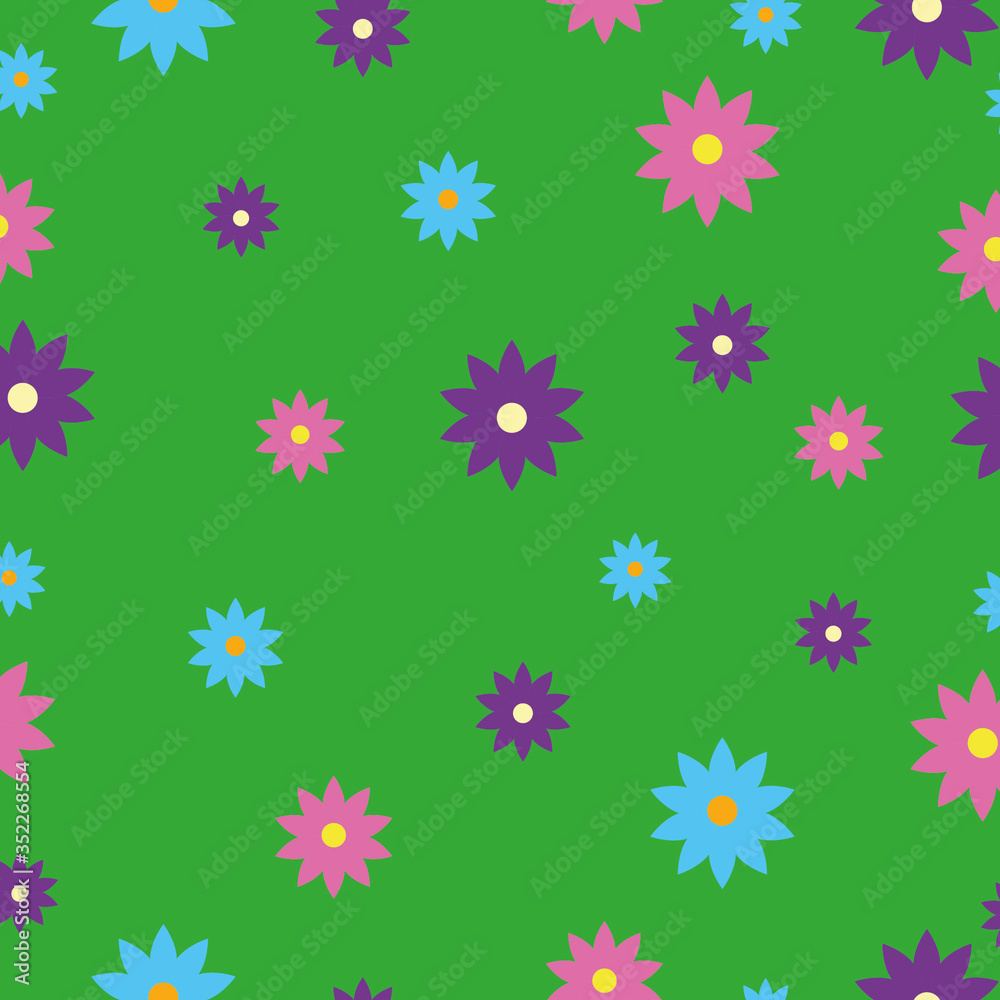 
Seamless floral fan pattern on a green background.