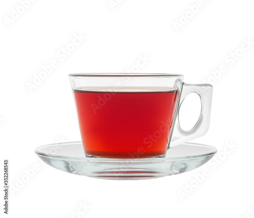 Turkish Tea with glass cup. Turkish hot black tea isolated white background. Clipping Path.