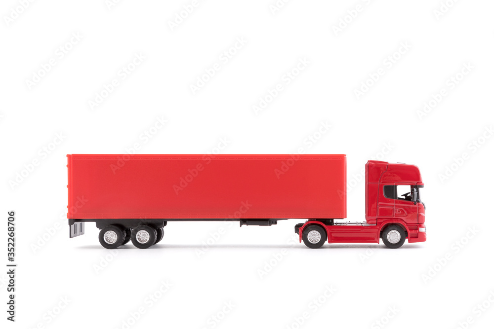 Red long truck with a trailer isolated on white background with clipping path Red long truck with a trailer isolated on white background with clipping path