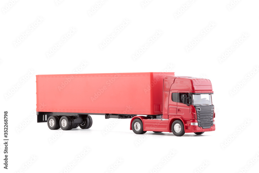 Red long truck with a trailer isolated on white background with clipping path Red long truck with a trailer isolated on white background with clipping path