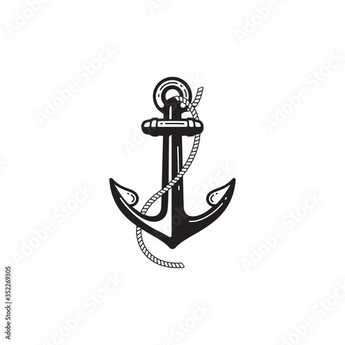 Nautical typography emblem with anchor and rope. Elegant t-shirt design, marine label or poster illustration.