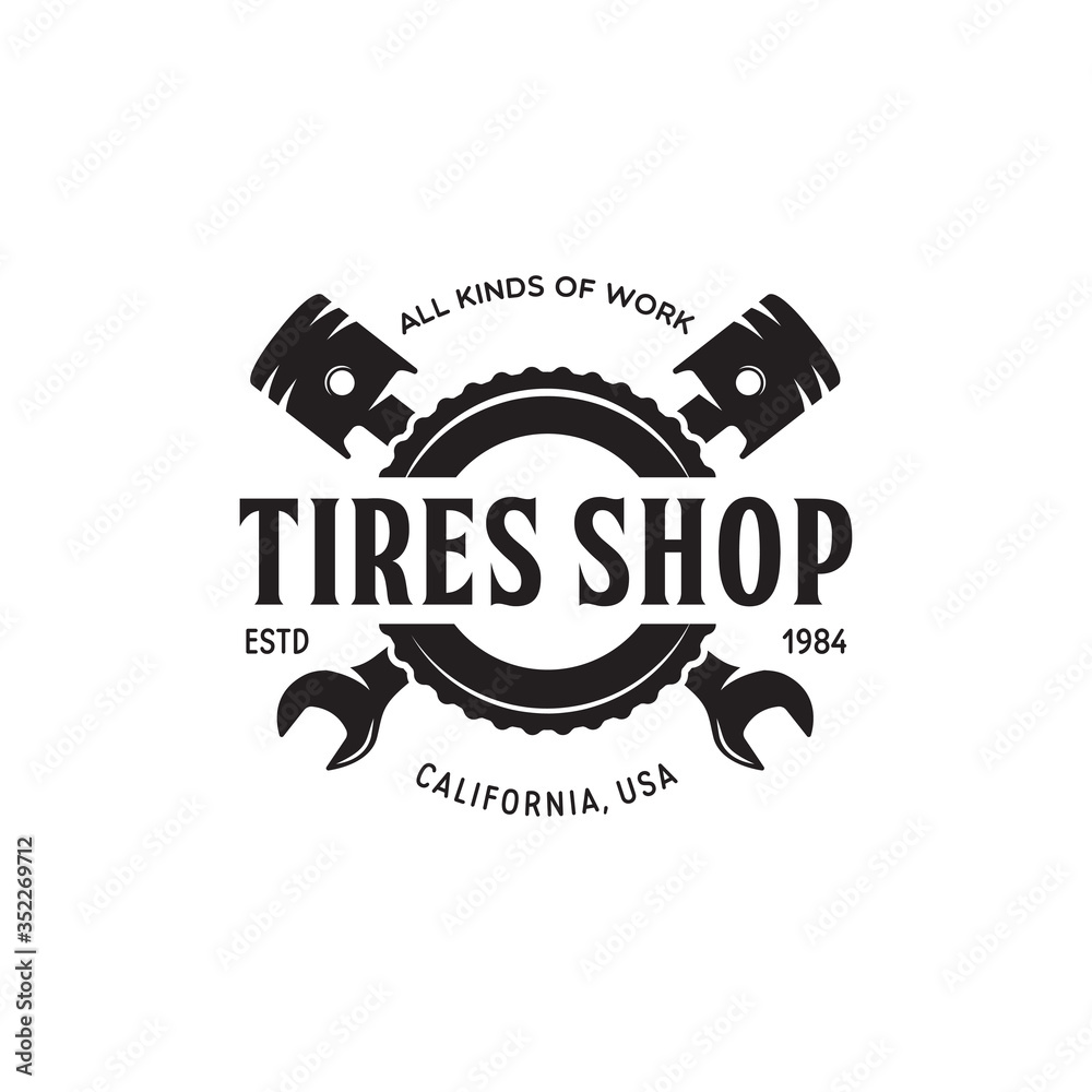 Vintage monochrome car repair service template, emblem, label, badge