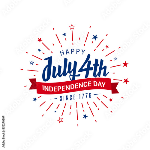 Happy July 4th independence day since 1776 greeting in the starburst. Vector illustration on white background.