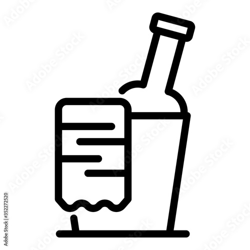 Bottle and label icon. Outline bottle and label vector icon for web design isolated on white background