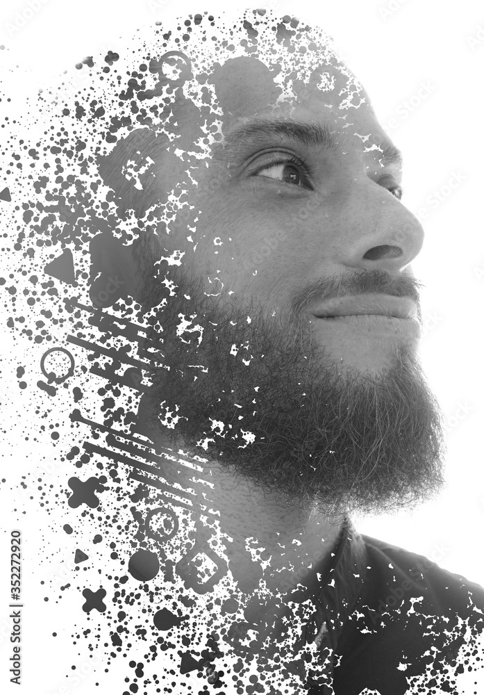 A portrait combined with a digital illustration