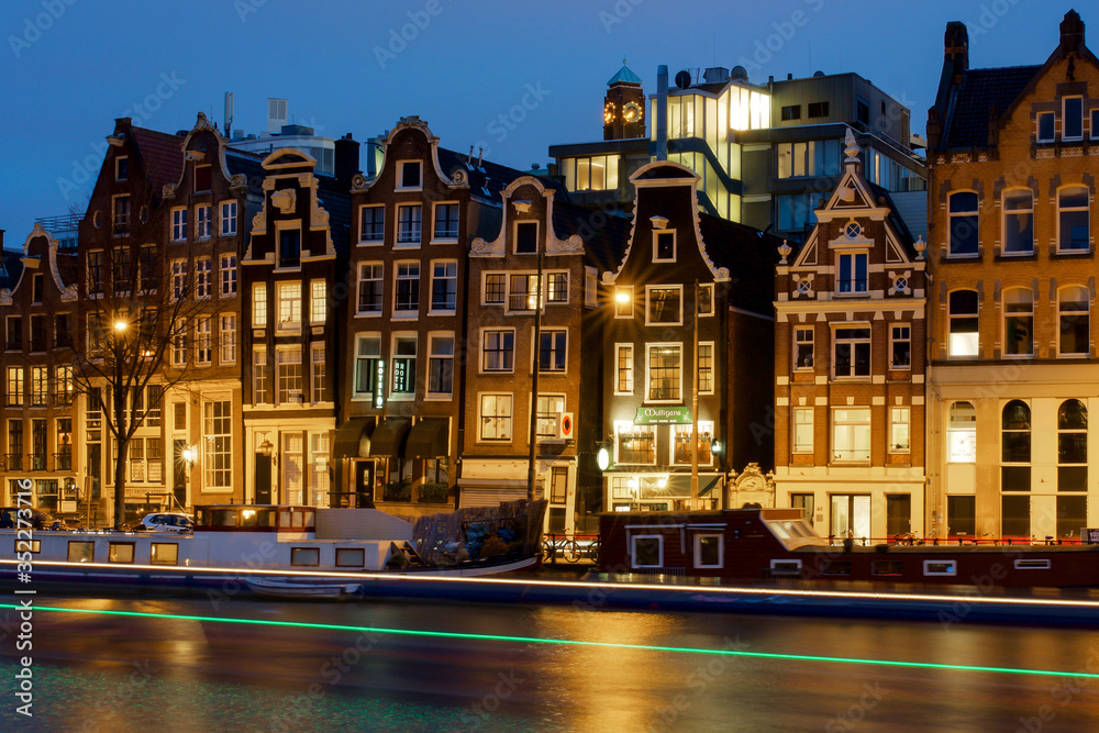 Amsterdam with unique buildings. Night