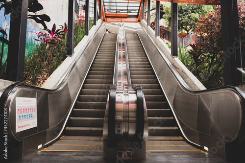 Medellín, Antioquia / Colombia February 25, 2018. Escalator of the commune 13 tourist zone of Medellín