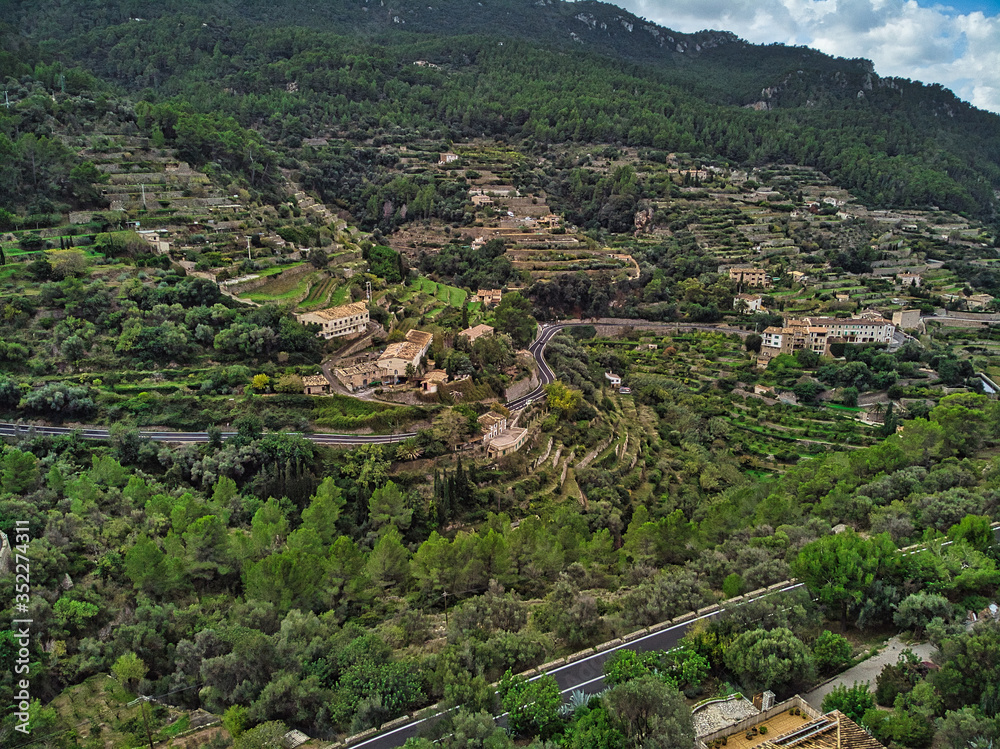 Aerial photography Banyalbufar small village, Mallorca. Spain