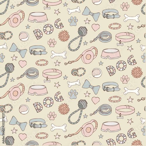 Dog items hand draw doodle vector pattern