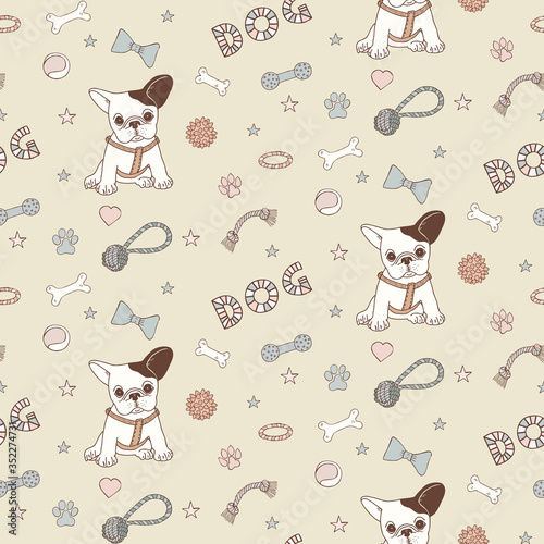 Dog items hand draw doodle vector pattern