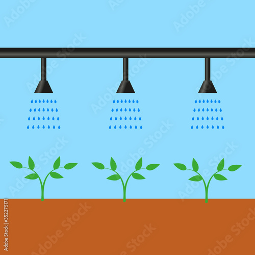 Sprinkler system for automatic watering and irrigation of lawns flower beds plants flowers scheme circuit outline.