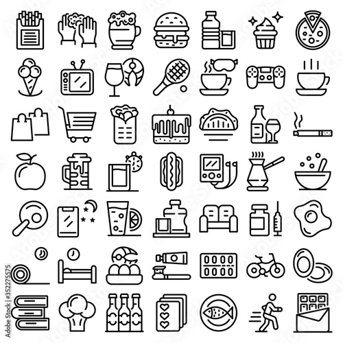 Habit icons set. Outline set of habit vector icons for web design isolated on white background