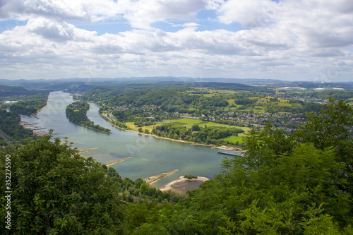 view to river Rhine from the famous mountain Drachenfels in Koenigswinter