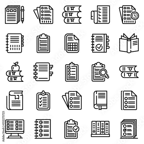 Syllabus icons set. Outline set of syllabus vector icons for web design isolated on white background