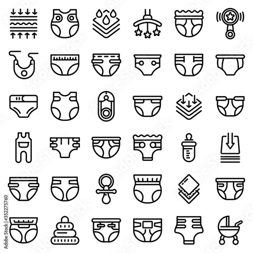 Diaper icons set. Outline set of diaper vector icons for web design isolated on white background