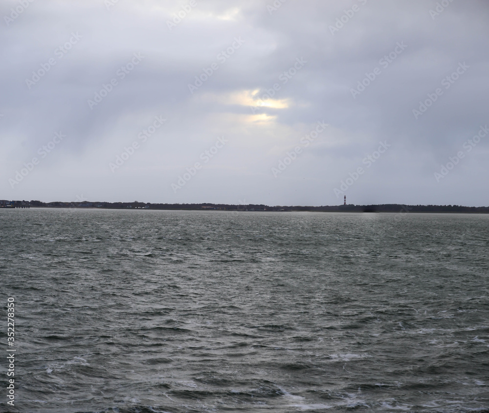 View of Amrum North Frisian Island from ferry with North Sea View of Amrum North Frisian Island from ferry with North Sea