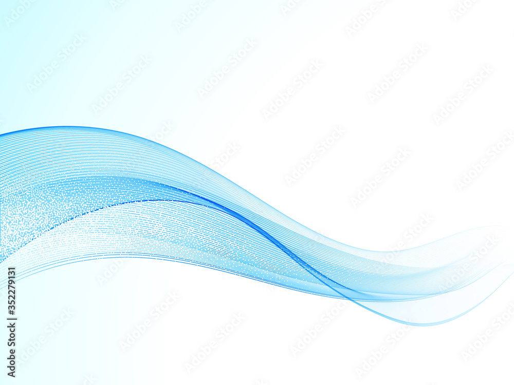 Obraz premium Blue wave.Abstract white background with blue wavy curved lines.Vector design element