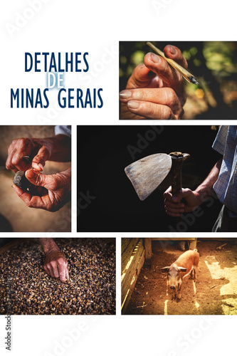 images of minas gerais, state of the interior of brazil, details of the daily life of Minas Gerais. text in portuguese written: Details of Minas Gerais.