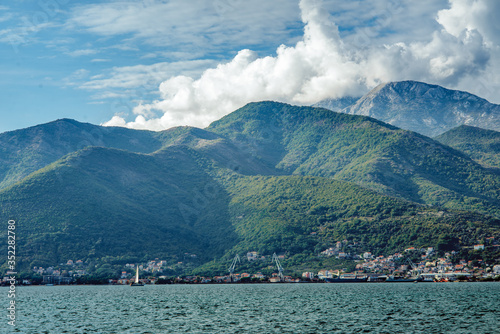 Sea buildings mountains Dobrota Montenegro trip travel summer spring nature journey town