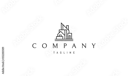Vector logo on which the abstract image of the house in a linear style.