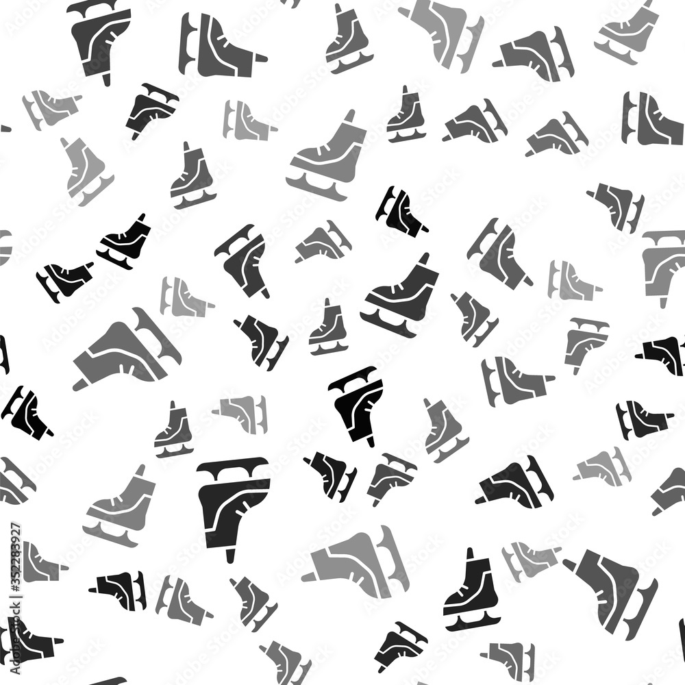 Black Skates icon isolated seamless pattern on white background. Ice skate shoes icon. Sport boots with blades. Vector Black Skates icon isolated seamless pattern on white background. Ice skate shoes icon. Sport boots with blades. Vector
