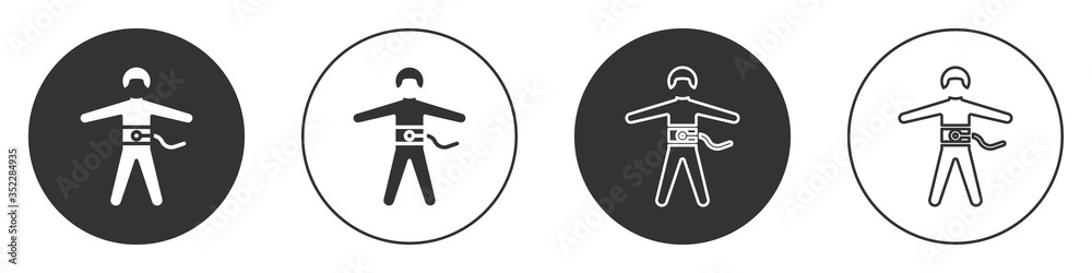 Black Bungee jumping icon isolated on white background. Circle button. Vector