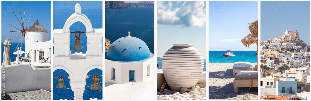 greece travel background collage of images - obrazy, fototapety, plakaty 