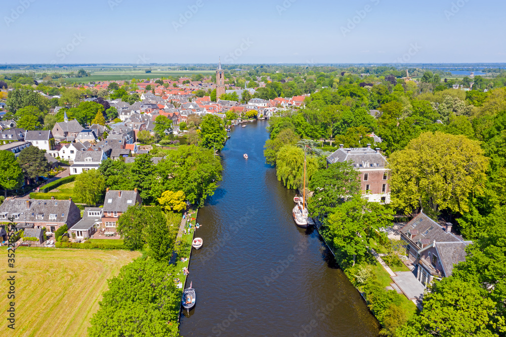 Aerial from the village Loenen aan de Vecht in the Netherlands in spring