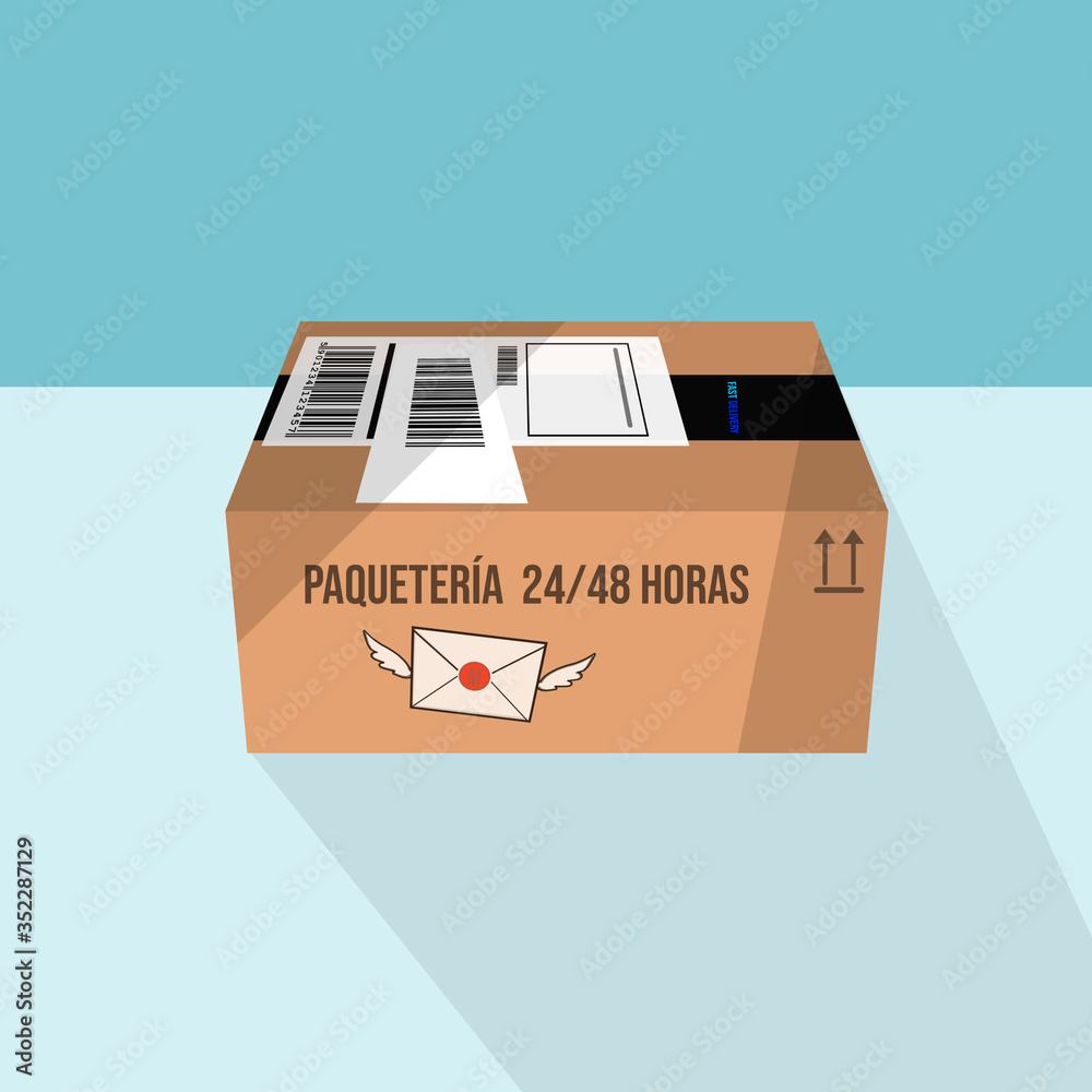 Ilustración de una caja de un producto online, moderna y minimalista Ilustración de una caja de un producto online, moderna y minimalista