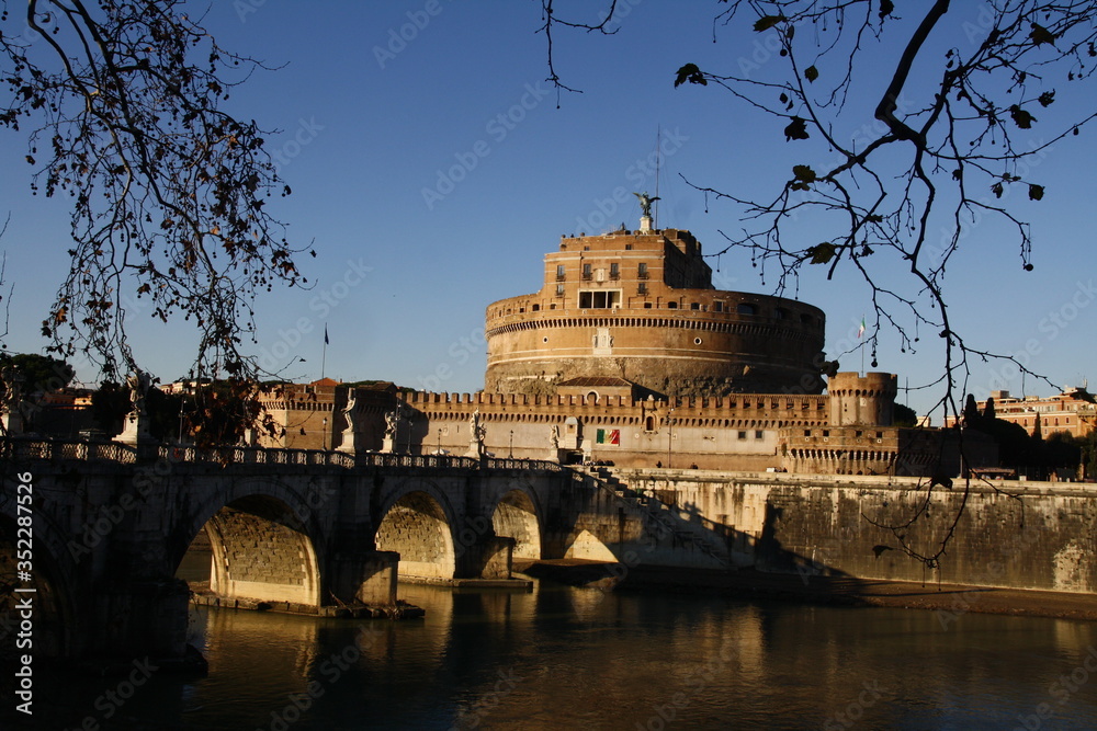The view of Roman castle in Italy. The view of ancient rome and bridge