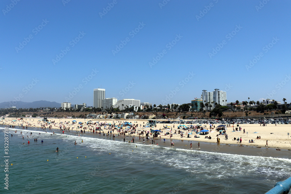 Santa Monica beach in California USA on blue Pacific Ocean