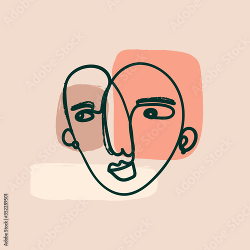 Modern abstract Face. Cubism painting style. Contemporary female or male silhouette. Hand drawn Outline Vector isolated illustration. Continuous line, minimalistic concept