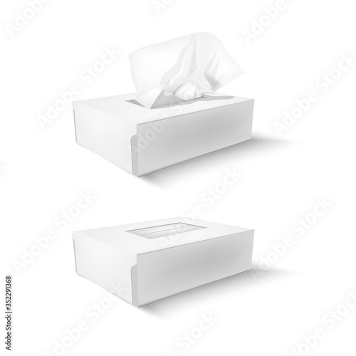 white box with disposable paper napkins. Vector dry wipes open and close