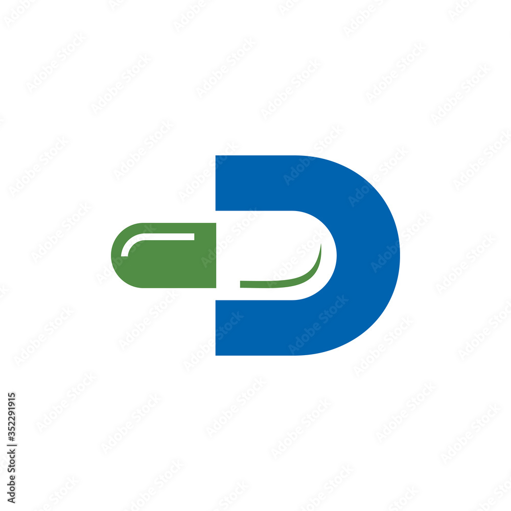Letter D Pill or Capsule Logo Design. Initial Geometric Medicine Vector Graphic. Letter D Pill or Capsule Logo Design. Initial Geometric Medicine Vector Graphic.
