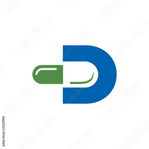 Letter D Pill or Capsule Logo Design. Initial Geometric Medicine Vector Graphic. 