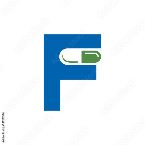 Letter F Pill or Capsule Logo Design. Initial Geometric Medicine Vector Graphic. 