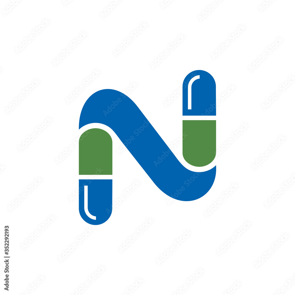 Letter N Pill or Capsule Logo Design. Initial Geometric Medicine Vector Graphic. Letter N Pill or Capsule Logo Design. Initial Geometric Medicine Vector Graphic.