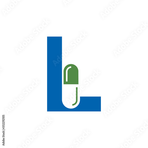 Letter L Pill or Capsule Logo Design. Initial Geometric Medicine Vector Graphic. 